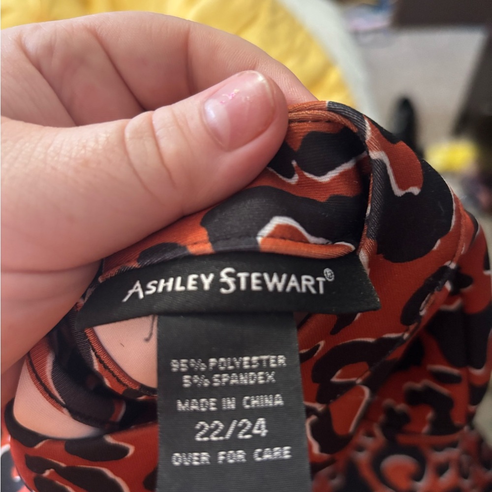 Ashley Stewart Vibrant Red and Black Patterned Top